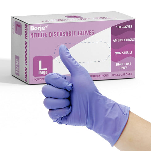 Nitrile Exam Gloves, Disposable Medical Gloves, Latex-Free, Powder-Free, Food Safe, Large, Box of 100
