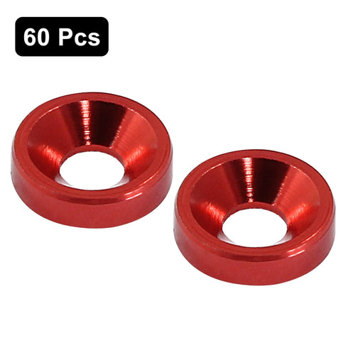 Murtenze 60Pcs Red M3 Finishing Countersunk Washers, Anodized Aluminum Alloy Screw Gaskets for Mechanical Parts