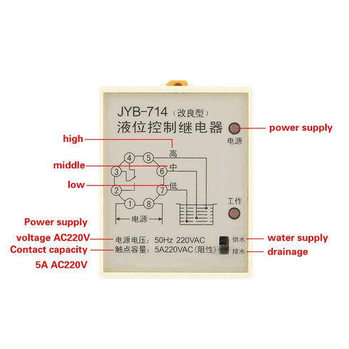 Liquid Level Relay CJY7-GP/JYB-714, 220V 50/60hz Water Level Controller with Base for Civil Construction
