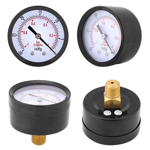 Mini Vacuum Pressure Gauge, 1/4" BSPT Thread, Dual Scale Vacuum Gauge for Water, Oil, Air, 0~-30inHg/0~-1bar Range