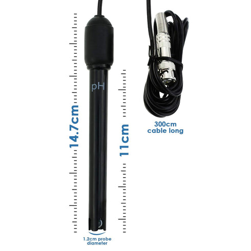 0-14 pH Electrode Probe, pH Meter with Replacement BNC Connector and 300cm Cable Sensor for Hydroponics, Aquarium