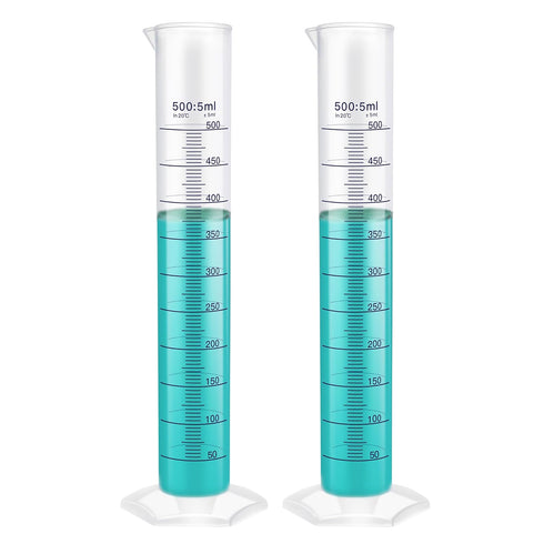 500ml Graduated Cylinder Set, 2pcs Blue Printed Plastic Measuring Cylinders with Spout