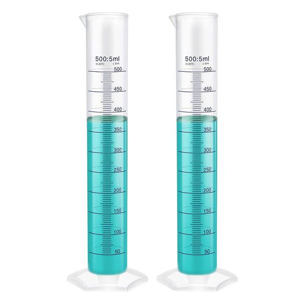 500ml Graduated Cylinder Set, 2pcs Blue Printed Plastic Measuring Cylinders with Spout