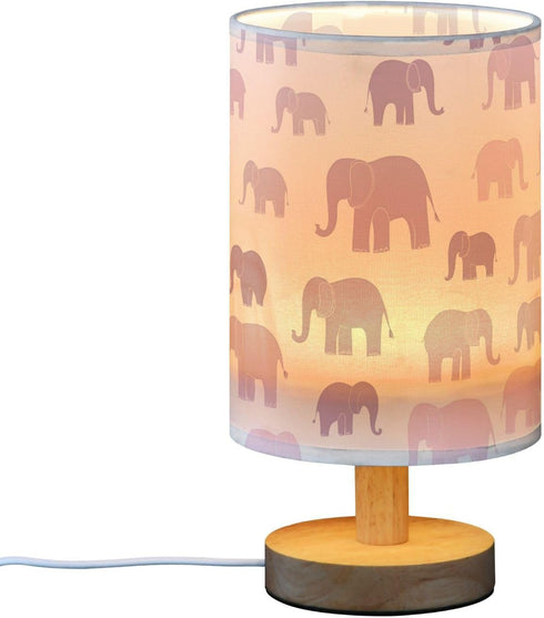 ALAZA Bedside Table Lamp Elephant Purple Lamp for Girls Boys Bedroom with USB Port LED Kids Nightstand Lamp Wood Base