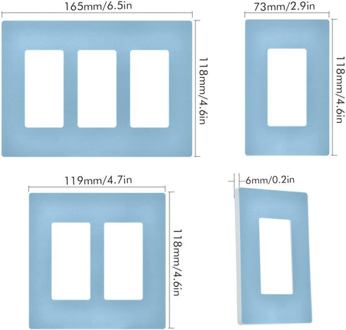 Light Blue Light Switch Cover, Receptacle Outlet Wall Plate 1 Gang Screwless Decorator Cover