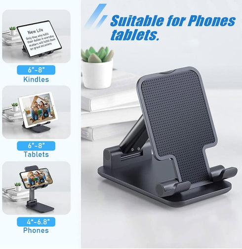 Phone Stand for Desk, 2 Pack MT-6 Adjustable Cellphone Holder for Office, Compatible with Devices Under 8” (Black)