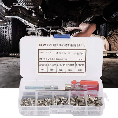 105pcs Threaded Inserts Repair Kit, Stainless Steel Type Wire Insert Installation Set (M5 x 0.8)