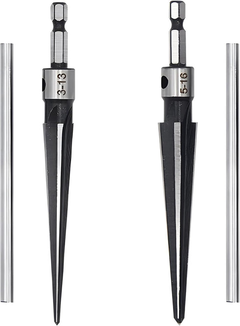 2Pcs Bridge Pin Hole Reamer Set, 3-13mm(1/8''-1/2'') & 5-16mm( -5/8") T Handle Taper Reamer, Chamfer Reaming Tool