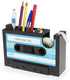 Cassette Tape Dispenser Pen Holder, Blue Stationery Desk Tidy Container Gift