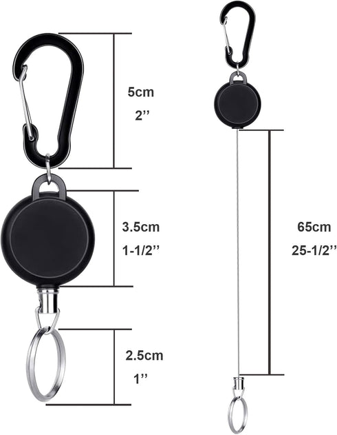 Retractable Keychain 2 Pack Heavy Duty Key Fob Badge Reel Holder with Multitool Carabiner Clip for ID Holders