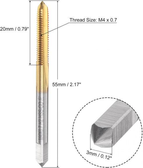 uxcell Straight Flute Taps, M4 x 0.7 Metric Left Hand Titanium Coated M35 Cobalt High Speed Steel Machine Tapping Screw Thread Milling Tap Machinist Repair Threading Tool