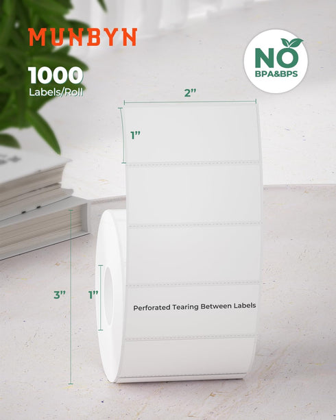 2x1In Stickers,1000 MUNBYN Thermal Sticker Labels, Address Barcode Self-Adhesive Label Paper for Direct Thermal Printer