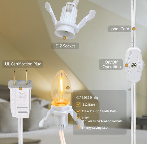 5 Bulbs C7 C7 Bulb 2700K Accessory Cord with LED Night Light - Christmas Village Light Accessory Cord - Warm White