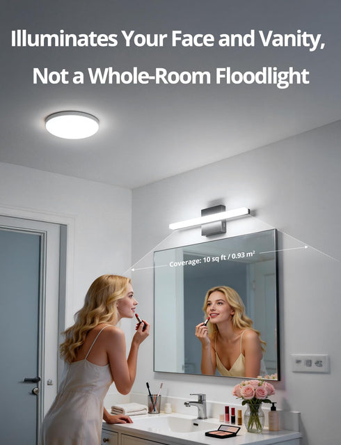 16 Inch 9W IP44 6000K Combuh LED Bathroom Light Fixtures Over Mirror, Black Vanity Light Bar for Bathroom, Modern Bath