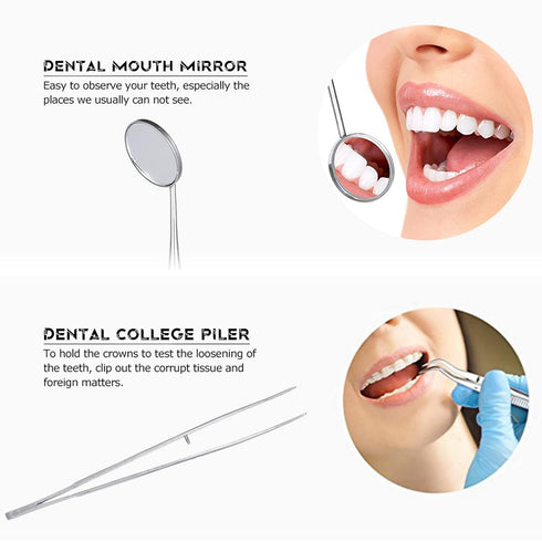 NYGEARZZ 3-Piece Set Dental Examination Tools Kit - Oral Care with German Stainless Steel Dental Pick, Tweezers & Mouth