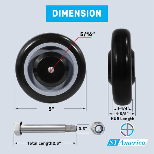 5" Set 4Load 1400 lbs(5/16"Bore,Black) SY America Shopping Cart Replacement Wheels Kit, Dual Precision