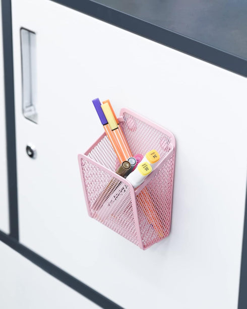 Magnetic Pencil Holder, Mesh Stainless Steel Pen Basket for Writing Utensil Storage in Home, Office, Kitchen