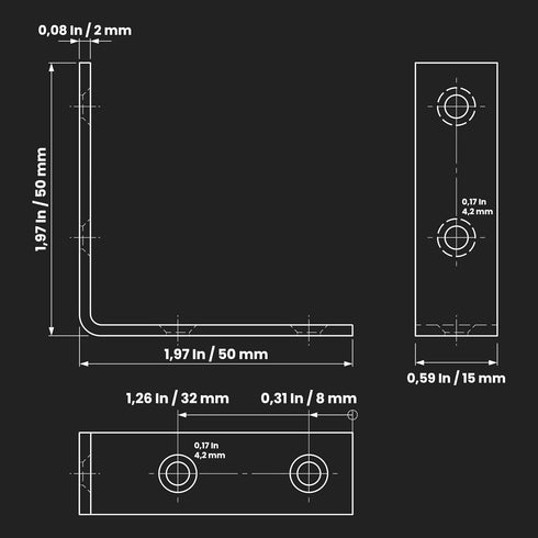 1.97" 1.97" Inch Pack 40 90 Repa Market Stainless Steel Phased Hole Corner Shelf Brackets - L brackets - x - of - Angle