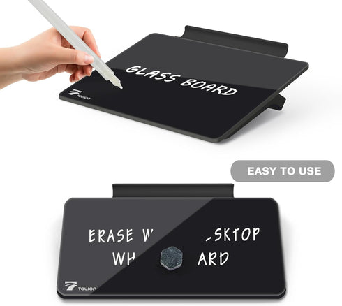 TOWON Small Glass Dry Erase Board, 8x6 Inches, Mini Whiteboard Easel Pad Set for Office, Home, School