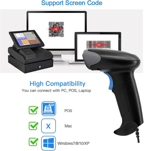 Treamvp 2D 2000mAh 1D 2D Wireless Barcode Scanner, Bluetooth QR Code Reader with Battery, Handheld Bar Codes Reader