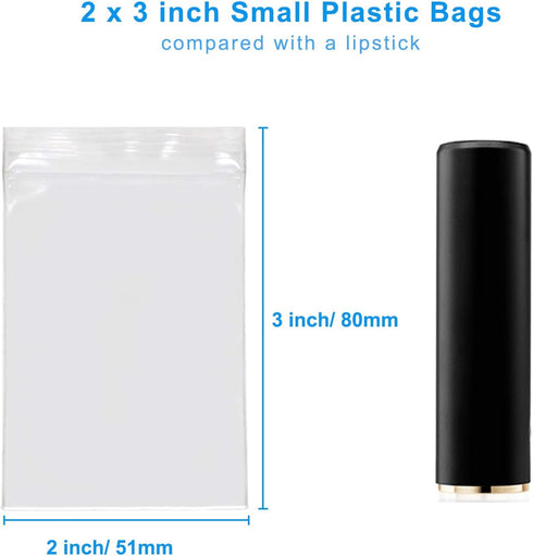 2" x 3" Plastic Bags - 200 Count, 2 Mil Transparent Resealable Zipper Poly Bags for Jewelry Supplies, Small Items