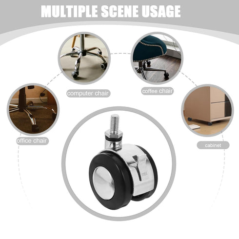 4pcs 2-inch Beaupretty Office Chair Stem Casters with Brake General Replacement Wheels for Desk and Gaming Chairs