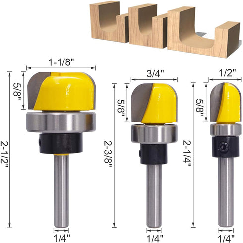 3pcs Wolfride Dish Carving Bits Dish Cutter Router Bits Bowl and Tray Router Bits