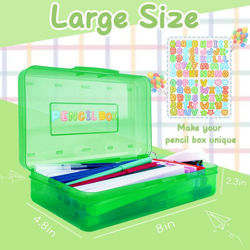 Green Large Pencil Case, Hard Plastic Organizer for Desk, Crayon Box, Makeup Organizer, 1 Pack
