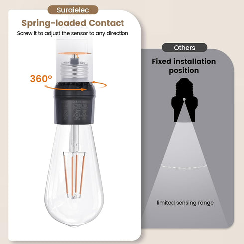 360 E26 E27 Bulb 2 Pack Suraielec Light Sensor Socket, Automatic Dusk to Dawn Light Socket with Sensor Rotation, Base