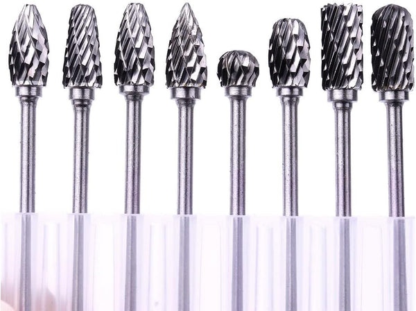 ATOPLEE 10pcs Carbide Burr Set, 2.35mm Shank Tungsten Steel Double Cut Rotary Tool for Woodworking, Drilling, Metal