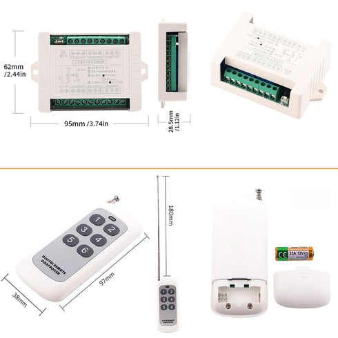 12V 24V 36V 48V 433Mhz 12V-48V 10A 6 12V~48V, 2 DC Wireless Switch, Channel Wireless Remote Control Switch for Garage