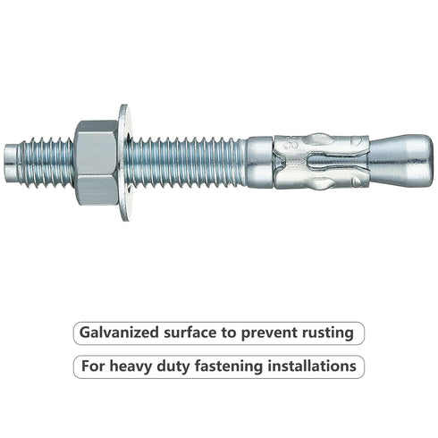 10Pcs 1/2x6 Inch Standard Fasteners for Heavy-Duty Zinc Wedge Anchors for Cement