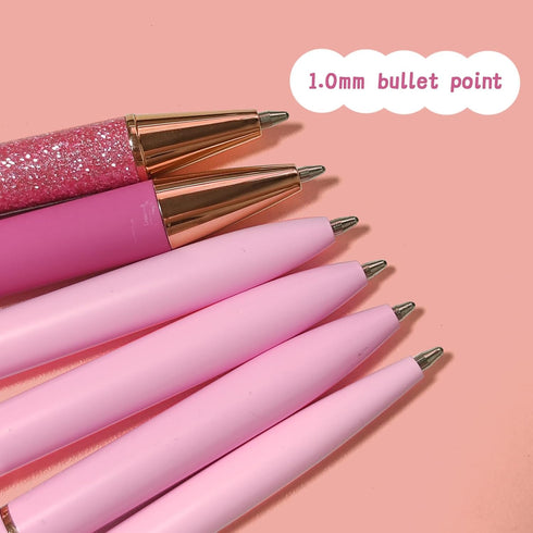 Pink Pens for Women, 6 Pcs Cute Ballpoint Pens Bulk, 1.0mm Medium Point Black Ink, Office School Supplies Gifts for