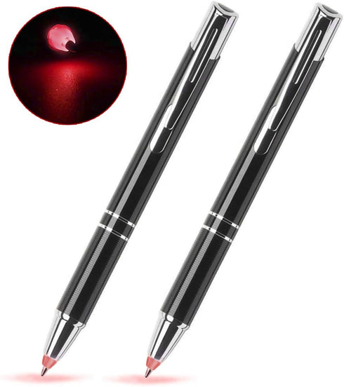 GS GLOWSEEN Lighted Tip Penlight, LED Ballpoint Flashlight Writing Pens, 2 PK (Red Light)