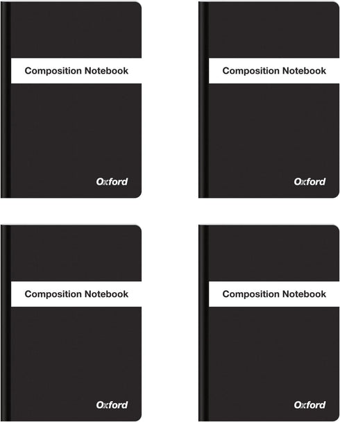 Oxford Poly Composition Notebook 4 Pack, Compact Size, 5 x 7 Inches, College Ruled, 80 Sheets, Black Covers