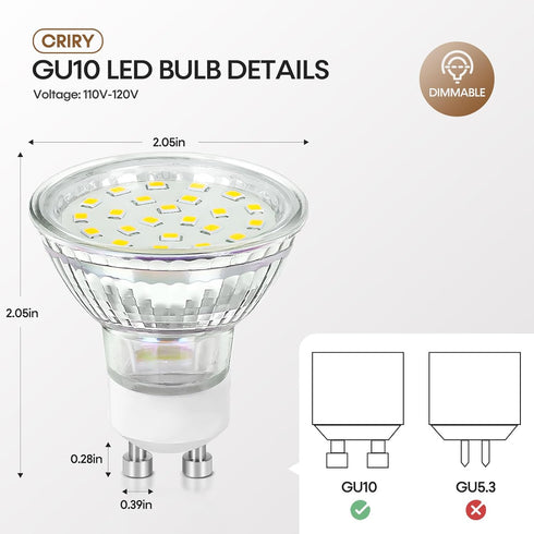 GU10 Dimmable Track Lighting LED Bulbs 40W Equivalent 5W 5000K Bright Daylight White, 6 Packs, 400LM Replacement