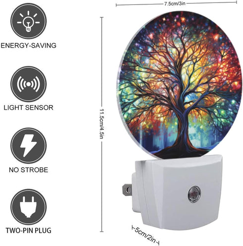 Round LED Night Lights Lamp with Dusk to Dawn Sensor, Vibrant Tree of Life with Branches Night Light Plug Into Wall