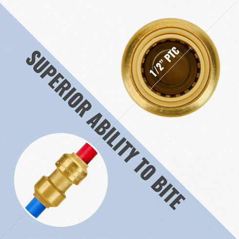 SUNGATOR 1/2 Inch Pushfit Plumbing Fittings, 12 Pack, No Lead Brass Push to Connect for PEX, Copper, CPVC