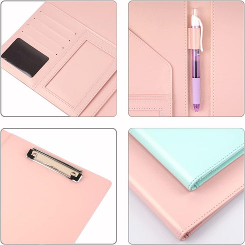 WAVEYU Portfolio Case, Business Portfolio Folder, Cute Padfolio Cover with Document Sleeve, Pink