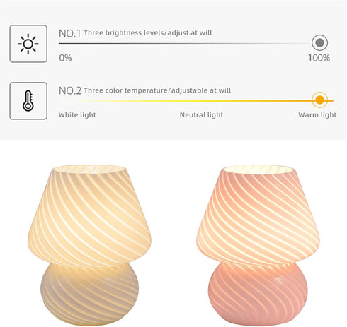 Dimmable BestAlice Mushroom Lamp, Glass Mushroom Night Light USB Rechargeable Remote Control Three Colors Small Bedside