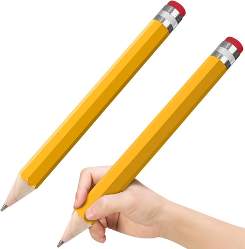 Wooden Jumbo Pencils, 13.3'' Funny Giant Pencil, Party Favors, Novelty Large Pencil, 2pcs Yellow