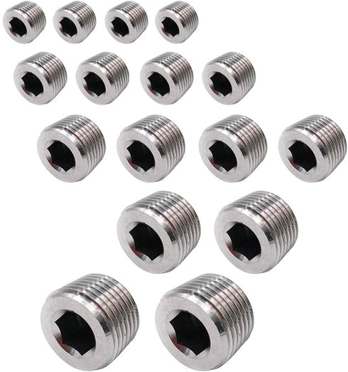 Metalwork 304 Stainless Steel Pipe Fitting Assortment Kits - 5 Sizes, 16 Pcs, Hex Countersunk Plug