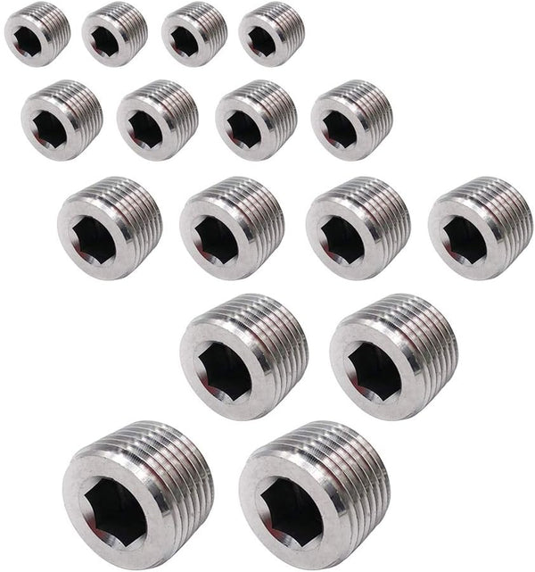 Metalwork 304 Stainless Steel Pipe Fitting Assortment Kits - 5 Sizes, 16 Pcs, Hex Countersunk Plug