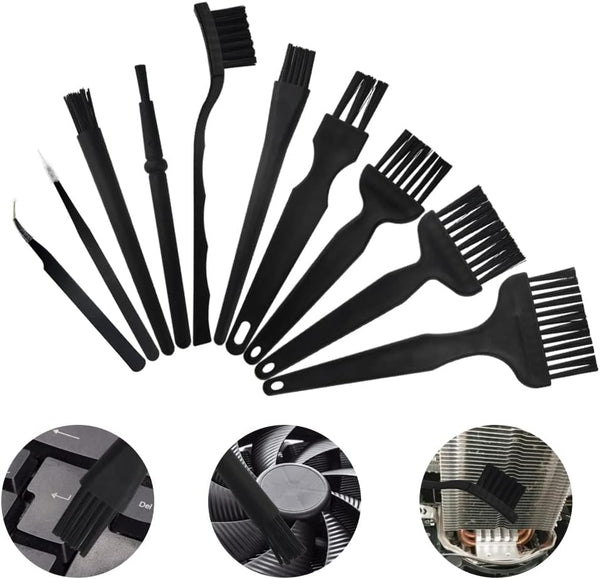 10 in 1 Nylon Anti Static Brushes Keyboard Cleaning Kit for Portable Plastic Handle, Computer, Car, Lab (Black)