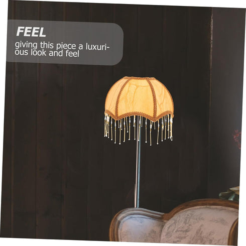 Gatuida Vintage Victorian Tassel Fabric Lampshade with Base Unique Scalloped Table and Floor Lamp Cover Classic Cloth