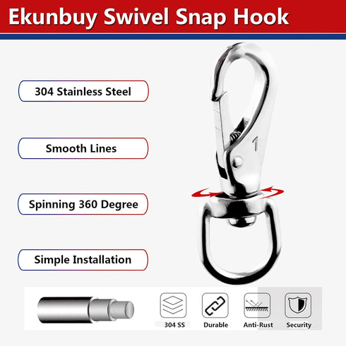 Swivel Eye Snap Hooks – 304 Stainless Steel Heavy Duty Spring Hooks for Keychains, Bird Feeders, Pet Chains