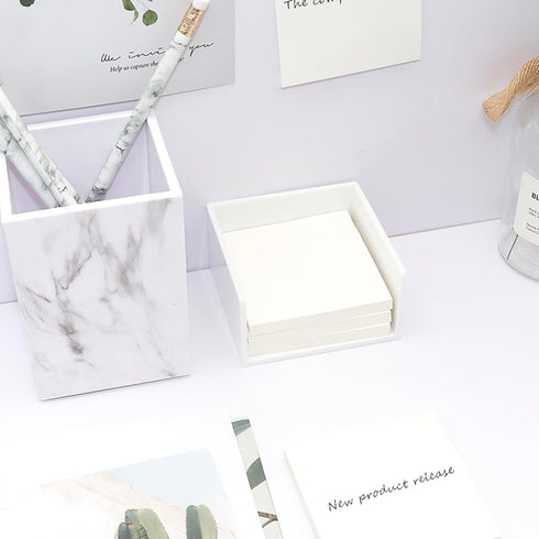 NatSumeBasics White Sticky Note Holder, 3x3 Inch Self Stick Notes Cube Dispenser for Office Home School