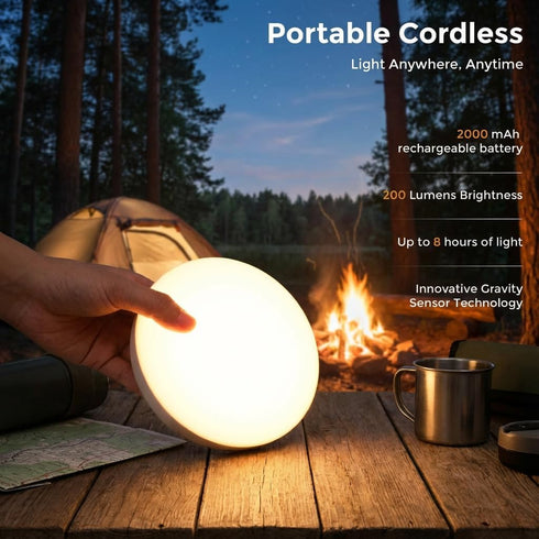 2700K 2200mAh SEENSINY Gravity Sensor Cordless Table Lamp - Warm Light Rechargeable Battery Operated, Portable Mini