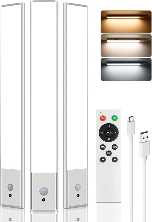 long-stars Under Counter Lights for Kitchen, Rechargeable Under Cabinet Lighting Wireless Motion Sensor