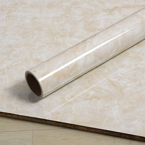 Removable Vinyl Beige Marble Contact Paper for Countertop Table Backsplash, Self Adhesive Waterproof Wallpaper Roll